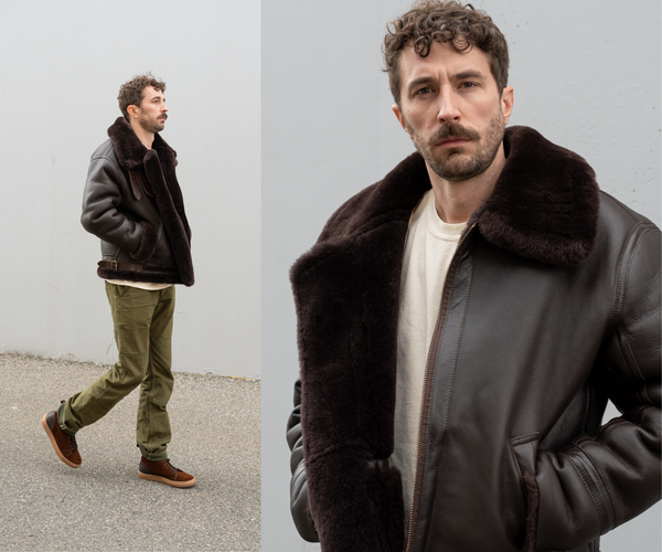 ROSE ANVIL X GORAL SHEARLING AVIATOR LEATHER JACKET