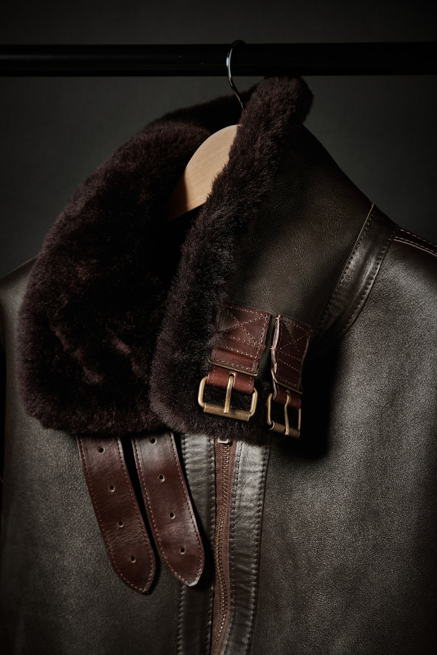 Rose Anvil X GORAL Shearling Aviator Jacket Horween Chromexcel Dark Brown