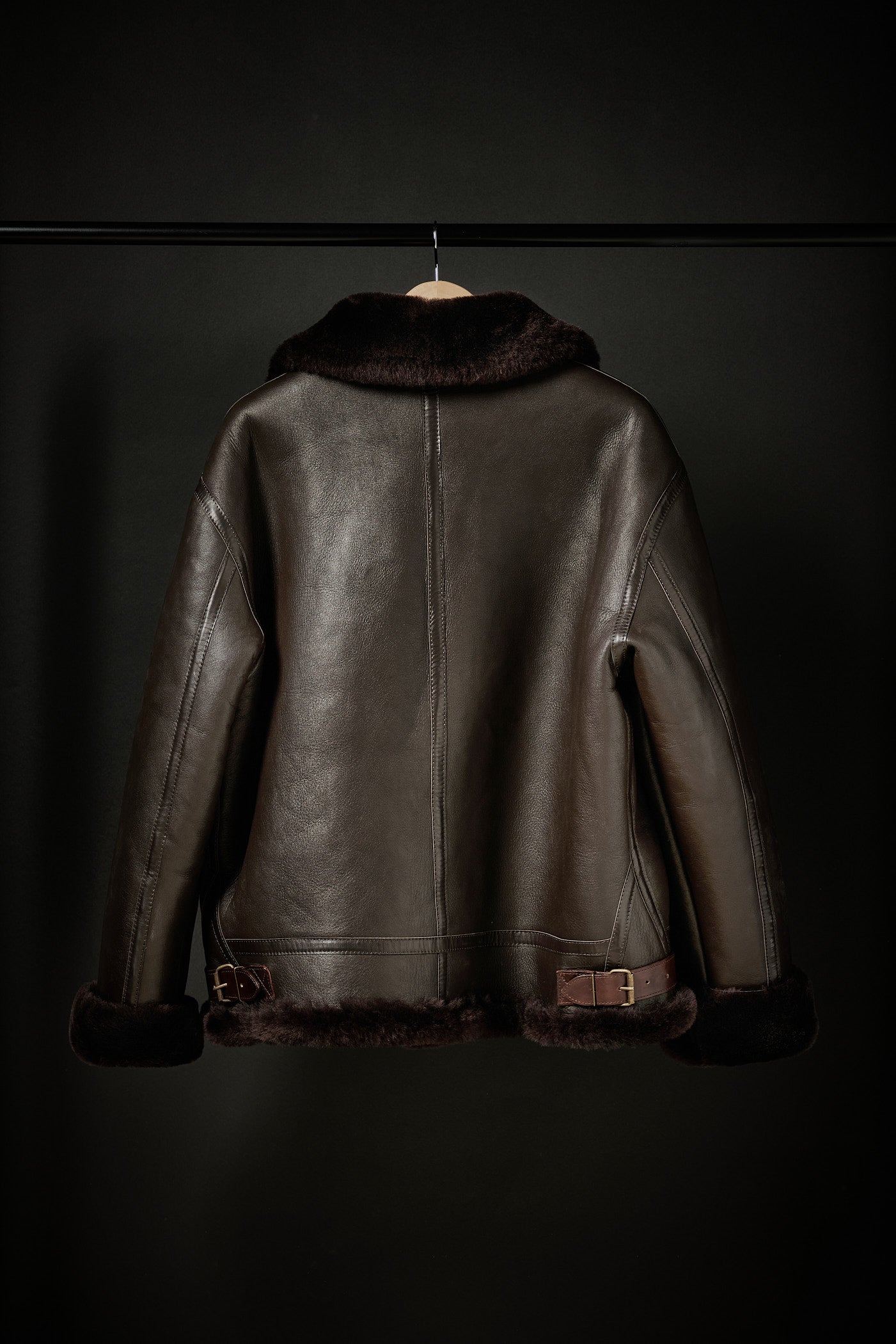 Rose Anvil X GORAL Shearling Aviator Jacket Horween Chromexcel Leather Dark Brown