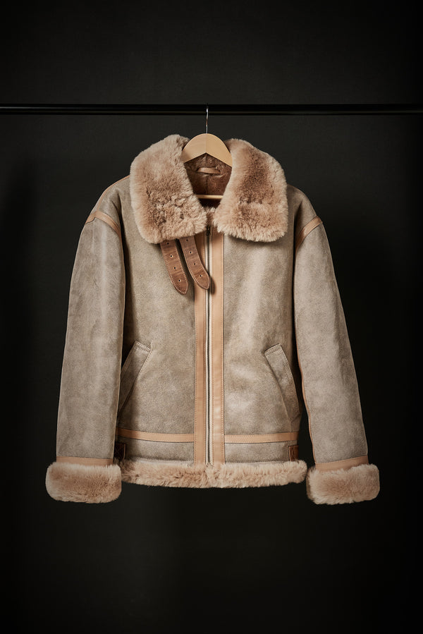 Rose Anvil X GORAL Shearling Aviator Jacket Horween Chromexcel Natural