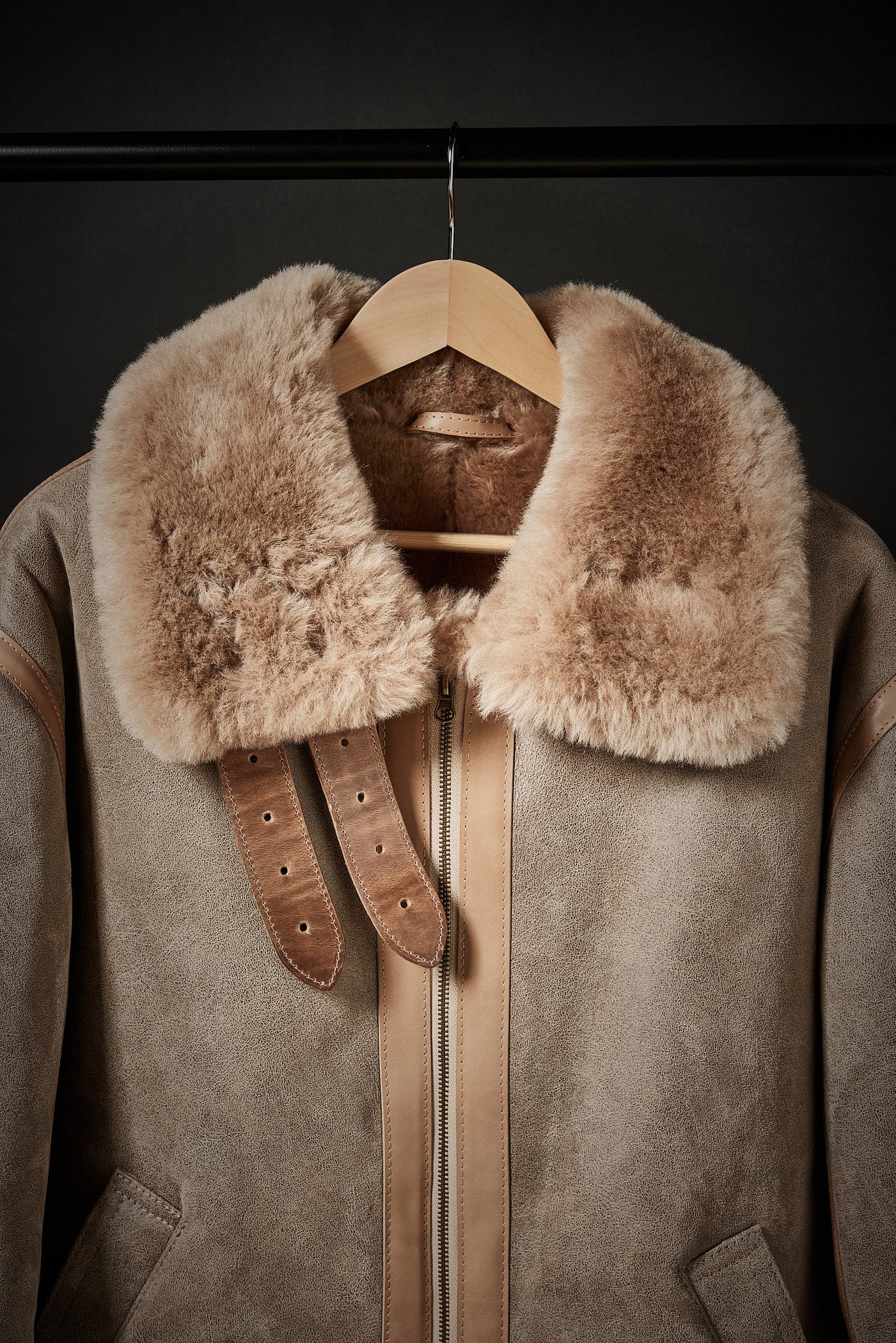 Rose Anvil X GORAL Shearling Aviator Jacket Horween Chromexcel Natural