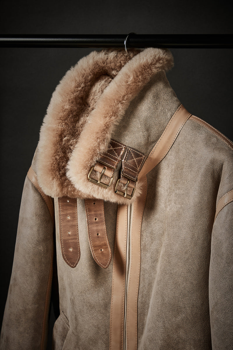 Rose Anvil X GORAL Shearling Aviator Jacket Horween Chromexcel Natural