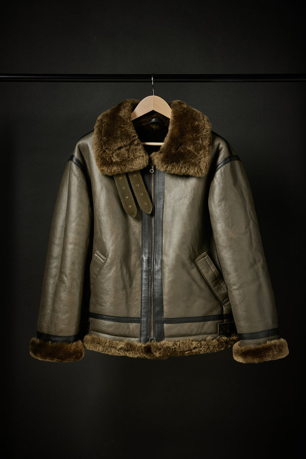 Rose Anvil X GORAL Shearling Aviator Jacket Horween Chromexcel Green