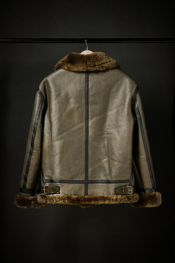 Rose Anvil X GORAL Shearling Aviator Jacket Horween Chromexcel Green