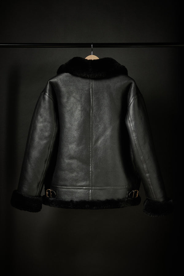 Rose Anvil X GORAL Shearling Aviator Jacket Horween Chromexcel Black