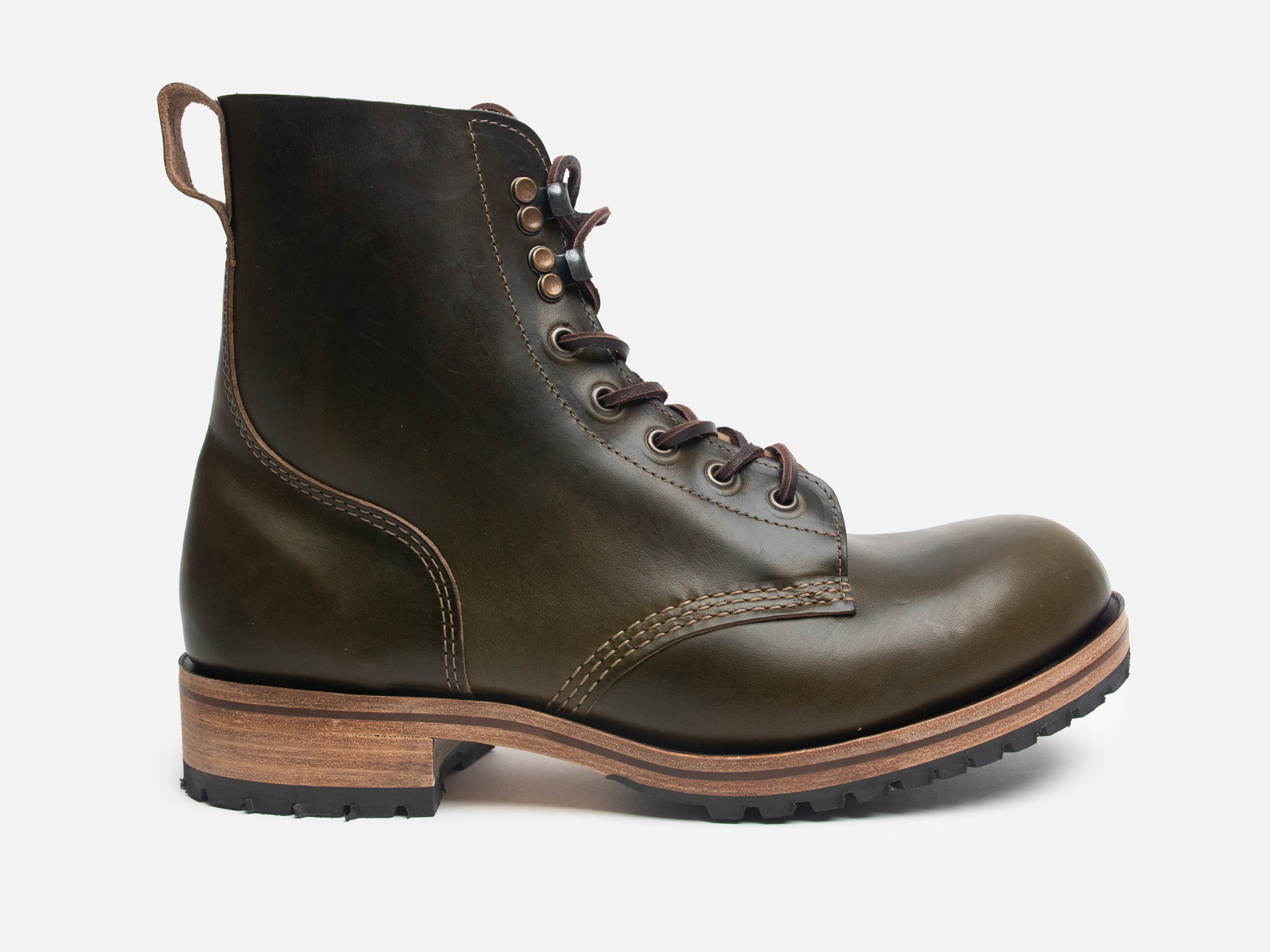 Buxton Brass Wire Construction Boot Horween Chromexcel Forest Green