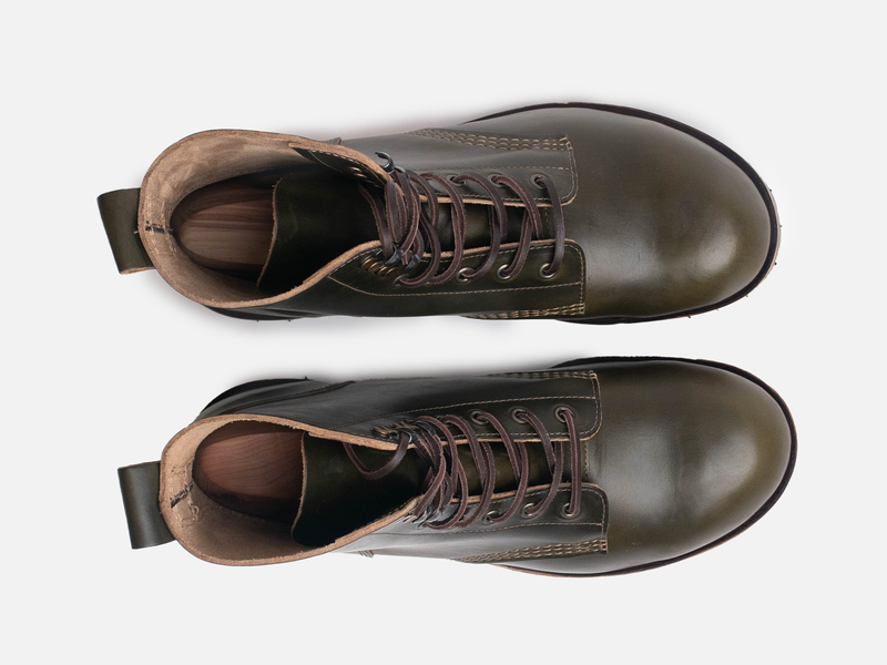 Buxton Brass Wire Construction Boot Horween Chromexcel Forest Green